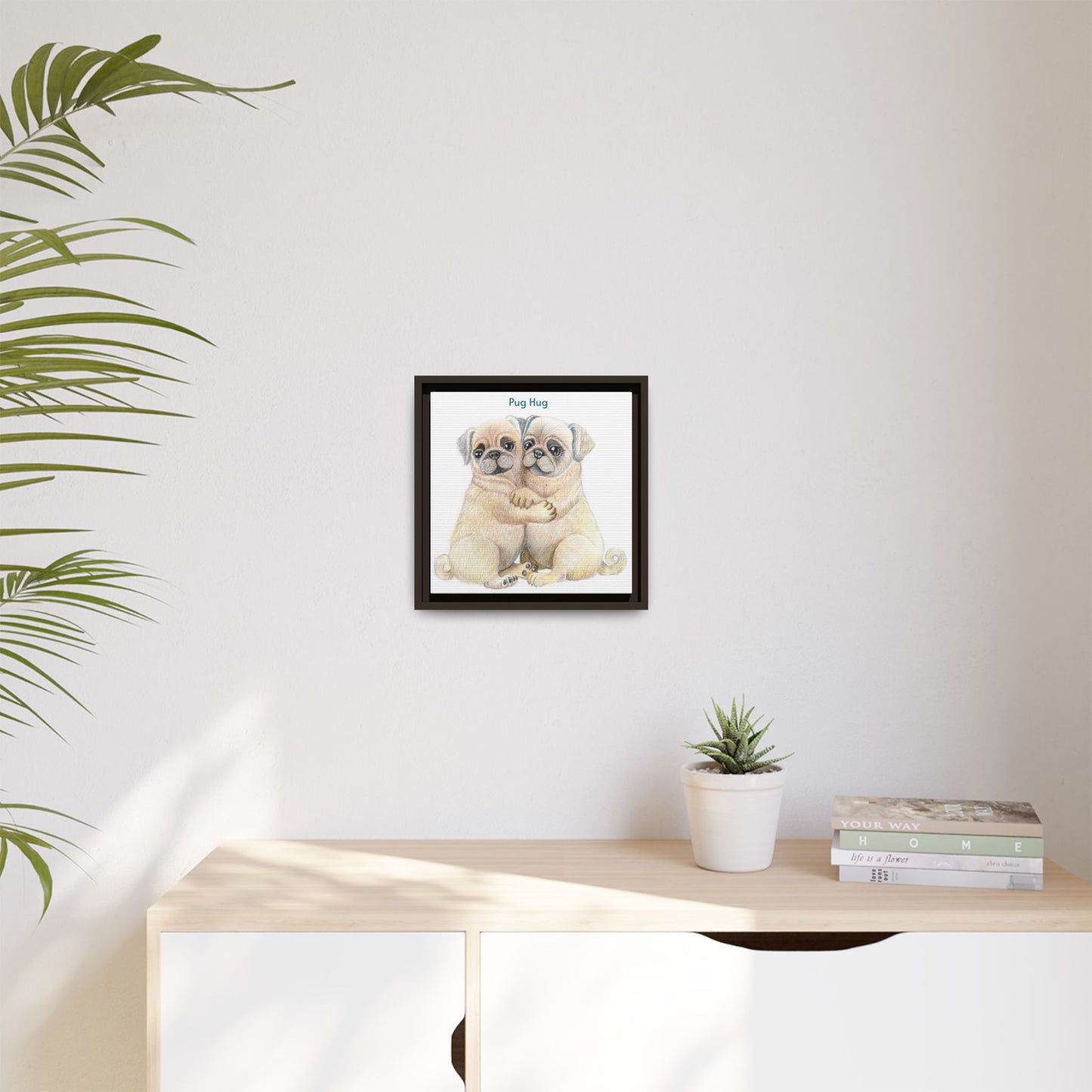 Pug Hug Framed Canvas Print