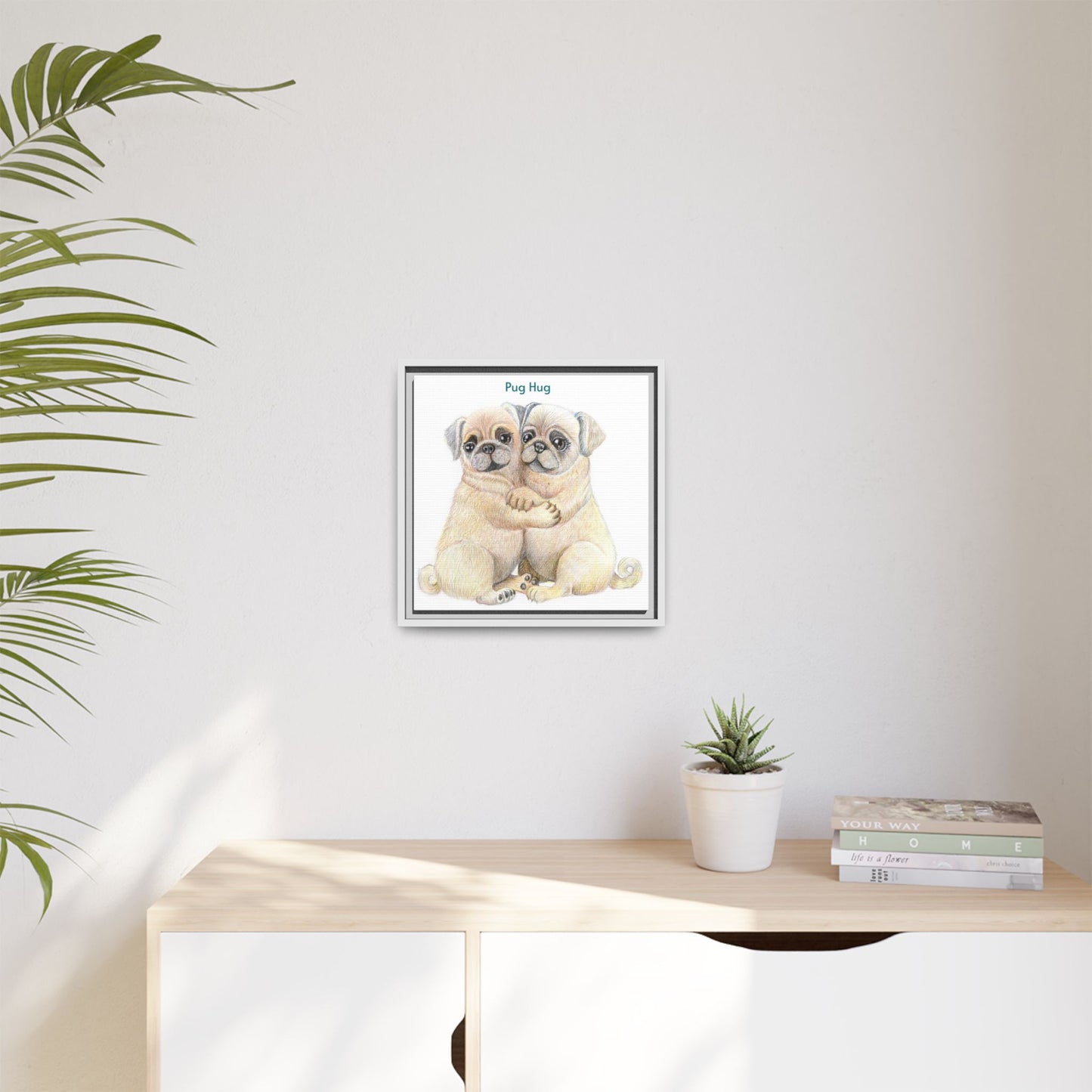 Pug Hug Framed Canvas Print