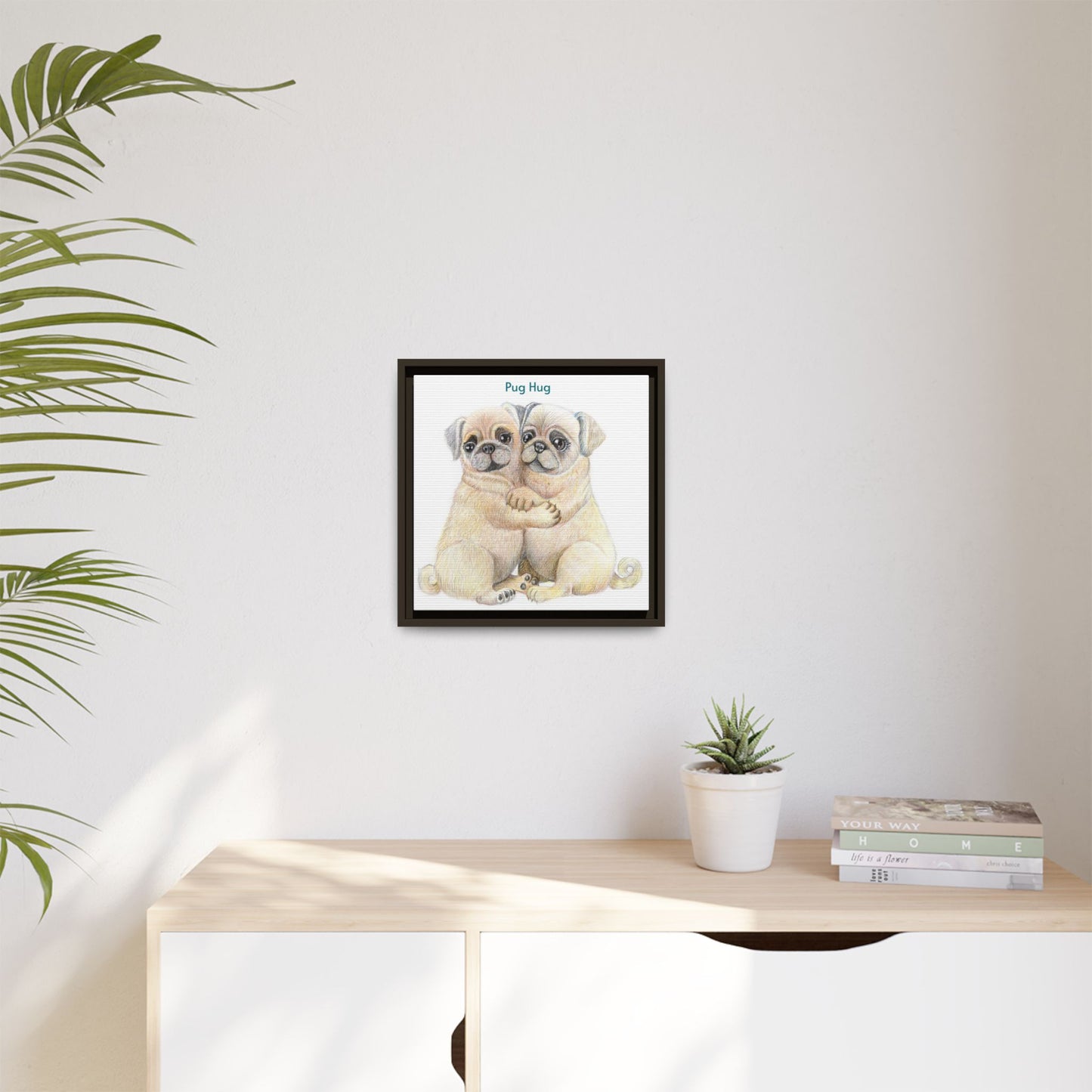 Pug Hug Framed Canvas Print