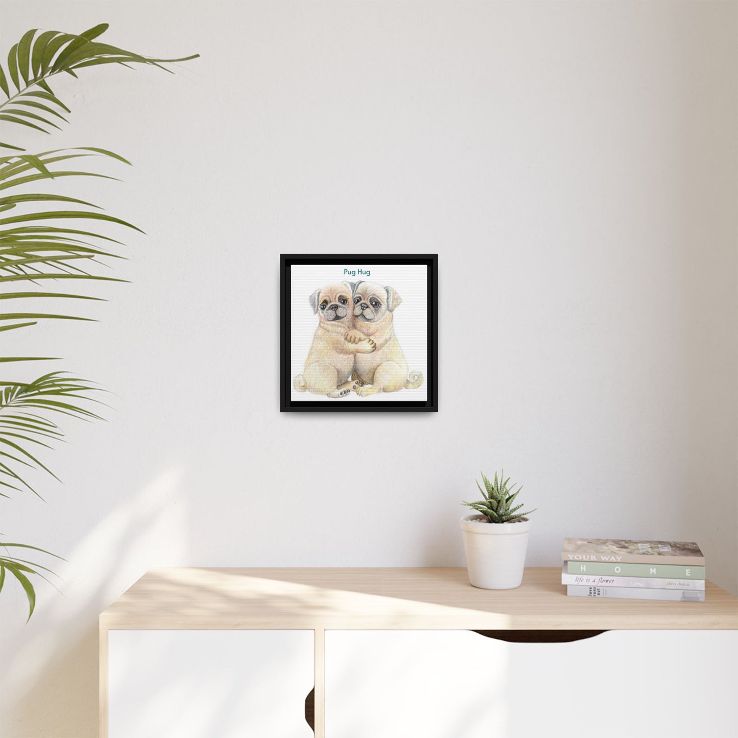Pug Hug Framed Canvas Print