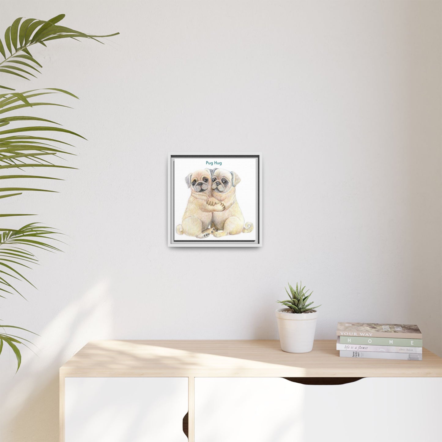 Pug Hug Framed Canvas Print